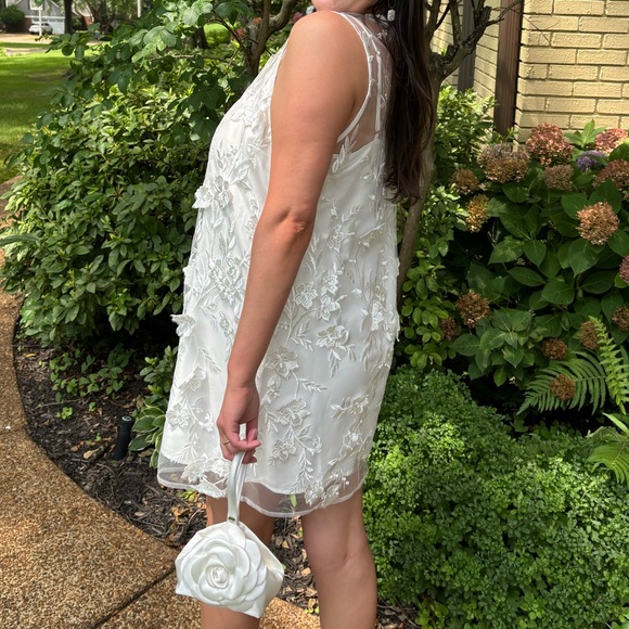 flat white sheer embroidered mini dress Adelina White Embroidered Short Tieside Beach Dress main image 0